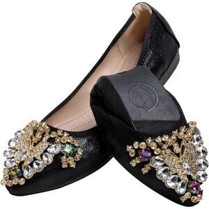 Wambhc Flat Shoes Women Black Sequin cloth upper and rubber sole Cute Slip Shoes